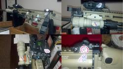 Size: 1922x1078 | Tagged: safe, rainbow dash, scootaloo, g3, g3.5, g4, customized toy, fn scar, gun, gunified, irl, my little arsenal, rifle, sticker