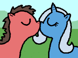 Size: 256x192 | Tagged: safe, artist:pokehidden, trixie, oc, oc:big brian, pony, unicorn, banned from equestria daily, g4, bixie, canon x oc, duo, female, kiss on the lips, kissing, male, straight
