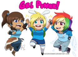 Size: 1024x751 | Tagged: safe, artist:hazurasinner, rainbow dash, human, g4, adventure time, converse, crossover, feminism, fionna the human, humanized, korra, male, rule 63, shoes, the legend of korra