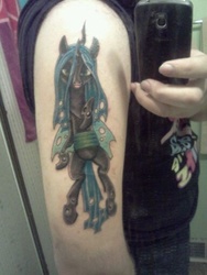 Size: 384x512 | Tagged: safe, artist:illalwaysbe, queen chrysalis, human, g4, irl, irl human, photo, solo, tattoo
