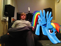 Size: 640x480 | Tagged: safe, rainbow dash, human, pony, g4, irl, photo, ponies in real life