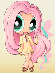 Size: 900x1200 | Tagged: safe, artist:angriestangryartist, fluttershy, human, g4, clothes, dress, humanized, solo, style emulation, the powerpuff girls