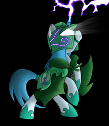 Size: 1100x1280 | Tagged: artist needed, safe, oc, oc only, oc:evermore, pony, armor, electricity, simple background, solo