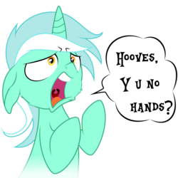 Size: 6000x6000 | Tagged: safe, artist:xenon, artist:yanoda, lyra heartstrings, pony, unicorn, g4, absurd resolution, bust, faic, female, hand, no hands, simple background, solo, text, transparent background, why, y u no
