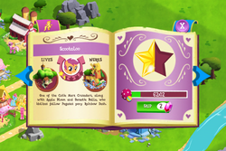 Size: 960x640 | Tagged: safe, gameloft, screencap, scootaloo, g4, my little pony: magic princess, book, introduction card