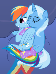 Size: 3000x3910 | Tagged: safe, artist:the smiling pony, rainbow dash, trixie, pegasus, pony, unicorn, g4, .svg available, clothes, cuddling, female, horn, hug, lesbian, shipping, snuggling, socks, spooning, trixdash, vector