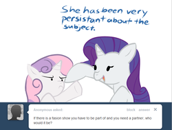 Size: 696x525 | Tagged: safe, artist:bambooharvester, rarity, sweetie belle, g4, ask, rarity replies, tumblr