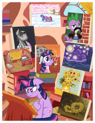 Size: 800x1035 | Tagged: safe, artist:janeesper, twilight sparkle, pony, unicorn, g4, classic art, deerstalker, fine art parody, hat, messy mane, paintbrush, painting, parody, pipe, unicorn twilight, vincent van gogh, wavy mouth