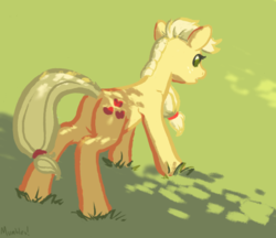 Size: 484x418 | Tagged: dead source, safe, artist:mumbles, applejack, earth pony, pony, g4, alternate hairstyle, butt, female, no more ponies at source, plot, solo