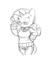 Size: 501x606 | Tagged: safe, artist:carnifex, rarity, anthro, g4, clothes, glasses, monochrome, solo, sweater