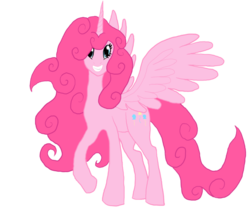 Size: 900x765 | Tagged: safe, artist:meteorimpact, pinkie pie, alicorn, pony, g4, alicornified, female, mare, pinkiecorn, race swap, simple background, smiling, solo, spread wings, transparent background, wings, xk-class end-of-the-world scenario