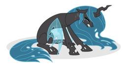 Size: 993x557 | Tagged: safe, artist:angelea-phoenix, princess celestia, changeling, changeling queen, g4, bad end, changelingified, crying, female, princess chryslestia, sad, simple background, solo, transparent background