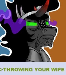 Size: 514x586 | Tagged: safe, king sombra, g4, the crystal empire, epic wife tossing, greentext, meme, solo, text