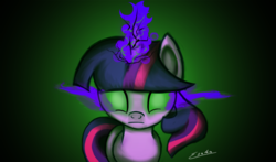 Size: 1000x589 | Tagged: safe, artist:esuka, twilight sparkle, pony, g4, the crystal empire, dark magic, female, solo, sombra eyes