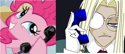 Size: 564x246 | Tagged: safe, artist:terry, pinkie pie, g4, crossover, exploitable meme, hellsing, meme, phone, phone meme, sir integra