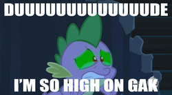 Size: 1174x650 | Tagged: safe, edit, edited screencap, screencap, spike, g4, season 3, the crystal empire, gak, hub logo, image macro, stoner spike, urban dictionary