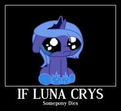 Size: 556x510 | Tagged: safe, princess luna, pony, g4, female, filly, floppy ears, frown, motivational poster, sad, sitting, solo, woona, younger