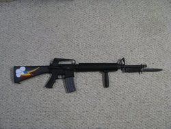 Size: 720x540 | Tagged: safe, rainbow dash, g4, airsoft, ar-15, customized toy, cutie mark, gun, gunified, irl, m16, my little arsenal, rifle
