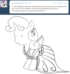 Size: 640x679 | Tagged: safe, artist:bambooharvester, sweetie belle, g4, ask, clothes, dress, rarity replies, tumblr