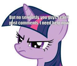 Size: 719x622 | Tagged: safe, twilight sparkle, pony, unicorn, g4, female, mare, meta, simple background, solo, text, white background