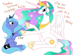 Size: 800x600 | Tagged: safe, artist:ingenmame, princess celestia, princess luna, g4, cute, cutelestia, s1 luna