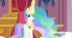 Size: 1199x637 | Tagged: safe, screencap, princess celestia, alicorn, pony, g4, my little pony: friendship is magic, season 3, cute, cutelestia, female, glowing horn, horn, jewelry, mare, peytral, regalia, sad, solo