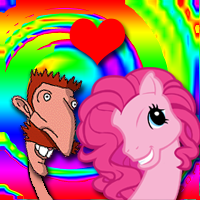 Size: 200x200 | Tagged: safe, pinkie pie, earth pony, pony, g3, g4, bust, crossover, floating heart, heart, nigel thornberry, nightmare fuel, portrait, shipping, smiling, wat