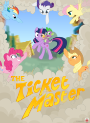 Size: 3000x4071 | Tagged: safe, artist:timon1771, applejack, fluttershy, pinkie pie, rainbow dash, rarity, spike, twilight sparkle, g4, the ticket master, episode posters, mane seven, mane six, poster, title card
