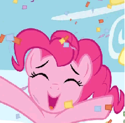 Size: 351x348 | Tagged: safe, screencap, pinkie pie, earth pony, pony, g4, season 1, sonic rainboom (episode), animated, confetti, female, gif, out of context, solo