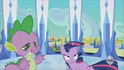 Size: 800x450 | Tagged: safe, screencap, spike, twilight sparkle, g4, the crystal empire