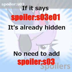 Size: 600x600 | Tagged: safe, twilight sparkle, pony, unicorn, derpibooru, g4, female, future twilight, meta, solo, spoiler tag, spoilered image joke, text