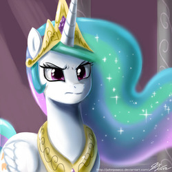 Size: 900x900 | Tagged: safe, artist:johnjoseco, princess celestia, alicorn, pony, g4, the crystal empire, angry, crystal empire, female, mare, solo