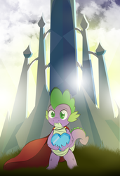 Size: 2428x3543 | Tagged: safe, artist:v-d-k, spike, g4, the crystal empire, cape, clothes, crystal empire, crystal heart