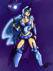 Size: 1500x2000 | Tagged: safe, artist:true-artist-mas, nightmare moon, human, g4, armor, breasts, busty nightmare moon, horn, horned humanization, humanized, scepter, solo, unconvincing armor