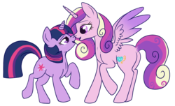 Size: 632x385 | Tagged: safe, artist:lulubell, princess cadance, twilight sparkle, alicorn, pony, unicorn, g4, blushing, boop, cute, duo, duo female, female, lesbian, mare, noseboop, ship:twidance, shipping, simple background, sisters-in-law, transparent background, unicorn twilight