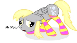 Size: 1536x874 | Tagged: safe, artist:peach-the-mouse, derpy hooves, pegasus, pony, g4, clothes, female, mare, socks, solo, striped socks