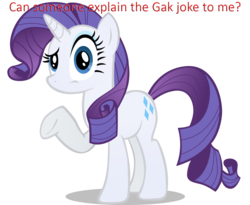 Size: 1098x900 | Tagged: safe, rarity, pony, unicorn, g4, female, gak, horn, mare, meta, question, simple background, solo, transparent background