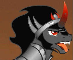 Size: 654x540 | Tagged: safe, screencap, king sombra, pony, unicorn, the crystal empire, animated, cropped, licking lips, male, solo, stallion