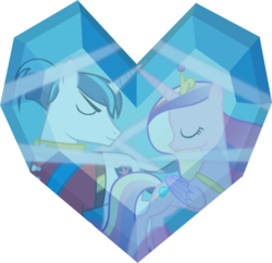 Size: 1024x991 | Tagged: safe, princess cadance, shining armor, alicorn, pony, unicorn, g4, the crystal empire, crystal heart, duo, element of harmony, element of love, eyes closed, female, male, mare, simple background, stallion, transparent background, vector