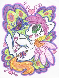 Size: 1280x1668 | Tagged: safe, artist:dolcisprinkles, honolu-loo, butterfly, pony, g3, g4, female, g3 to g4, generation leap, heart eyes, solo, traditional art, wingding eyes