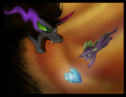 Size: 1774x1360 | Tagged: safe, artist:dawnmistpony, king sombra, spike, umbrum, g4, the crystal empire, crystal heart, spike vs sombra