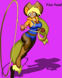 Size: 1530x1920 | Tagged: safe, artist:requiems-dirge, applejack, human, g4, eared humanization, female, humanized, lasso, needs more saturation, solo, tailed humanization