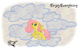 Size: 1802x1120 | Tagged: safe, artist:aruigus808, fluttershy, g4, cloud, cloudy, enjoy everything