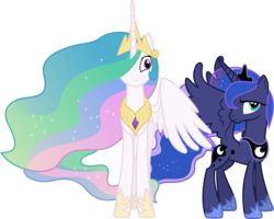 Size: 5800x4650 | Tagged: safe, artist:90sigma, princess celestia, princess luna, alicorn, pony, g4, the crystal empire, absurd resolution, female, hair over one eye, jewelry, mare, regalia, royal sisters, siblings, simple background, sisters, transparent background, vector