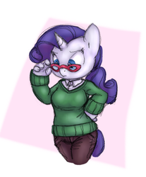 Size: 501x606 | Tagged: safe, artist:carnifex, artist:deeriojim, rarity, anthro, g4, clothes, curvy, glasses, solo, sweater