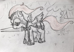 Size: 1024x719 | Tagged: safe, artist:agm, fluttershy, pegasus, pony, g4, the crystal empire, armor, crystal empire, crystal guard armor, jousting, sketch