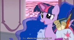 Size: 856x464 | Tagged: safe, screencap, princess luna, twilight sparkle, g4, the crystal empire, youtube caption