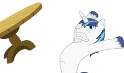 Size: 700x411 | Tagged: safe, shining armor, pony, unicorn, g4, male, simple background, solo, stallion, table, table flip, transparent background