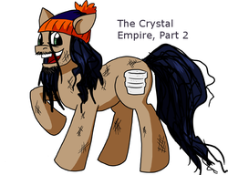 Size: 700x538 | Tagged: dead source, safe, artist:alex-heberling, earth pony, pony, g4, the crystal empire, bum review, chester a. bum, messy mane, open mouth, raised hoof, read comment