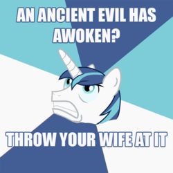Size: 600x600 | Tagged: safe, shining armor, g4, advice meme, epic wife tossing, fastball special, image macro, meme